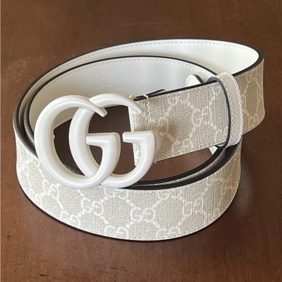 $730 White Marmont Gucci belt 100cm with GG Buckle Guccisima Print Sz 36” waist - Picture 1 of 6